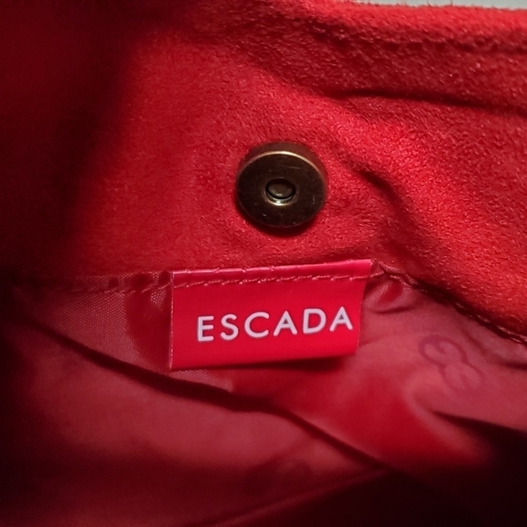 Vintage Escada Red Velvet Bronze Logo Sweetheart Knotted Strap Handbag - Picture 12 of 13